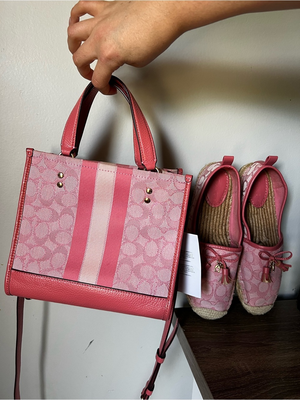 COACH Pink Signature Logo Satchel with Striped Detail - Picture 2 of 6